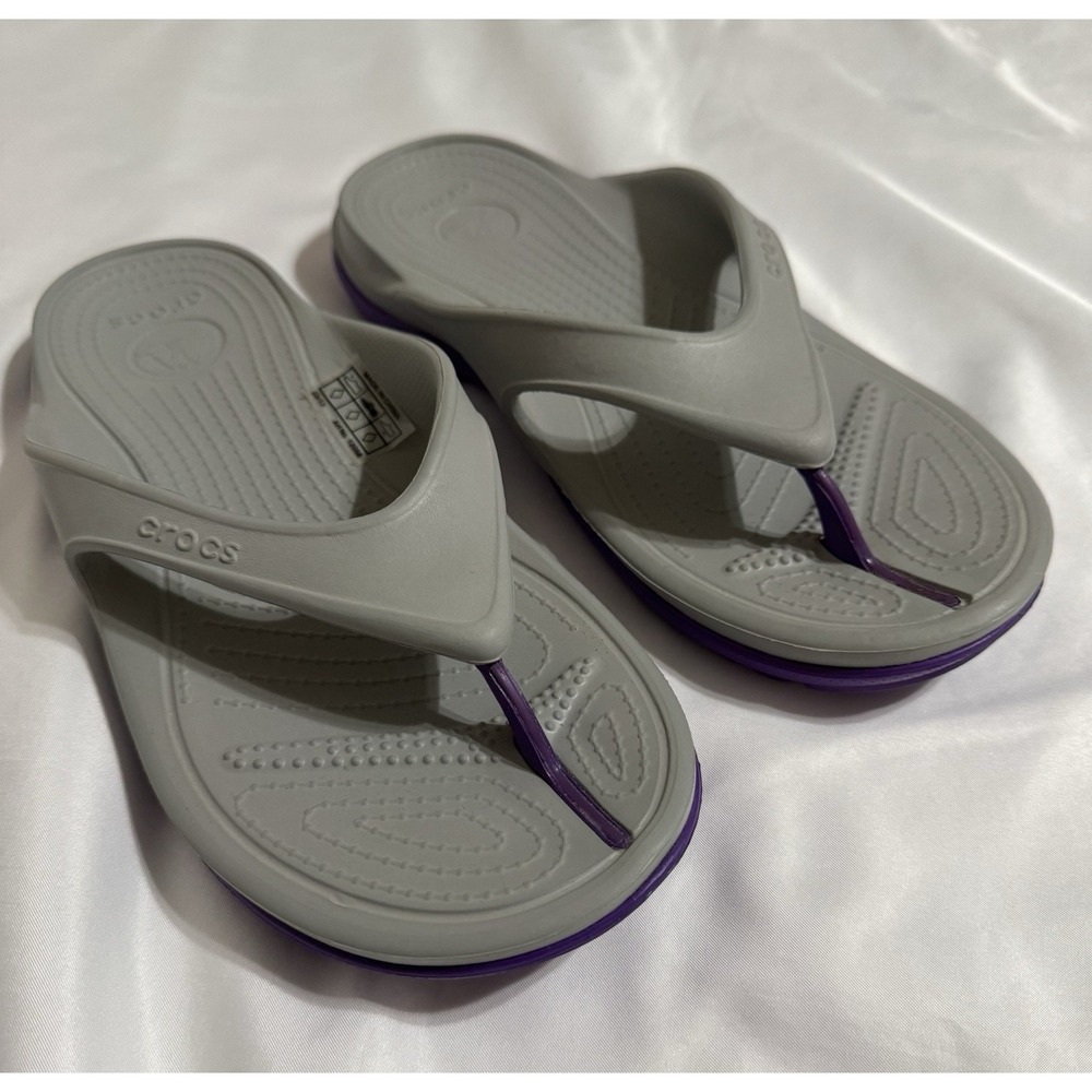 Crocs Women's Size 10 Modi Sport Flip Gray Purple Slip On Flip Flops Sandals EUC